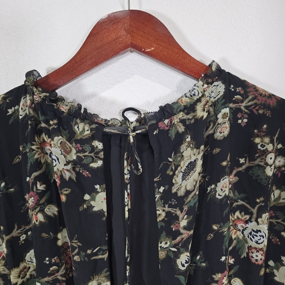 Aritzia WILFRED Lemare Black Floral‎ Chiffon Ruffle Mini Peasant Dress Size M - Picture 10 of 14